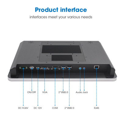 256G SSD 8GB Mémoire 350 Nits Panneau d'écran tactile industriel Pc avec VGA COM USB RJ45 Audio JACK